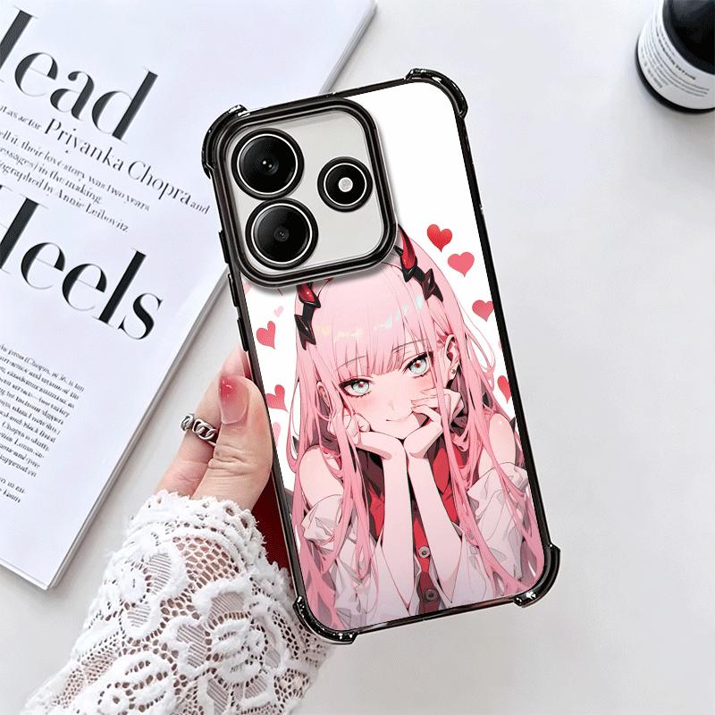 Zero Two 02 Kawaii Cute Plating Phone Case For Xiaomi Redmi Note 14 15 Pro Plus 13 12 11 11S 11T 10 9S 9 5G Anti-Fall Airabag Co