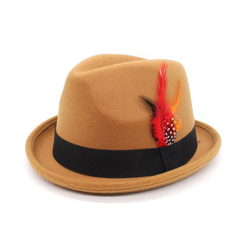 2022 Small Felt Hat British Gentleman Fedora Small Top Hat Office Hat Feather Belt Jazz Hat