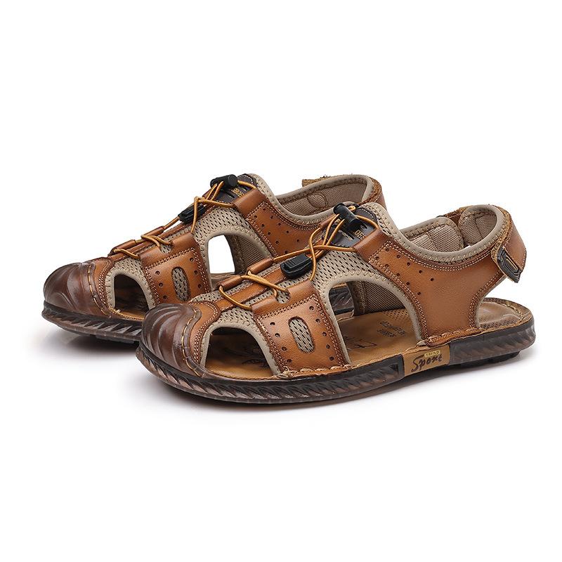 Sandals Men's Leather Baotou Casual Beach Shoes Men's Summer Outdoor Sports River Tracking Cool Slippers Non-slip Men's Shoes