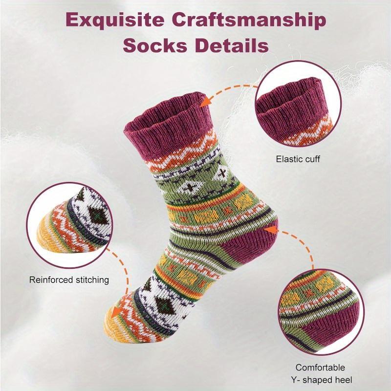 5 pares de meias femininas de inverno, meias grossas de lã quente, meias femininas, meias de Natal
