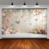 2D Pastel Floral Backdrop, Delicate Hanging Flowers and Colorful Butterflies