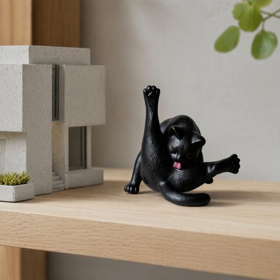 3D Printed Licking Butt Cat Figurine, Funny Black White Kitten Statue, Animal Sculpture Desktop Decoration for Home Office Bookshelf