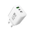 65W GaN Reise-Ladegerät EU-Stecker Dual USB C + USB A Port Schnelllade-Wandadapter Kompaktes Ladegerät für Telefon Laptop Tablet