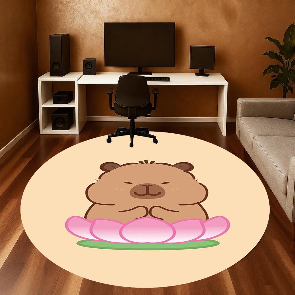 1PC Capybara Lotus Meditation Round Chair mat Area Rug - Non-Slip, Floor Mat for Office, Bedroom, home decor Christmas Gift c0528104
