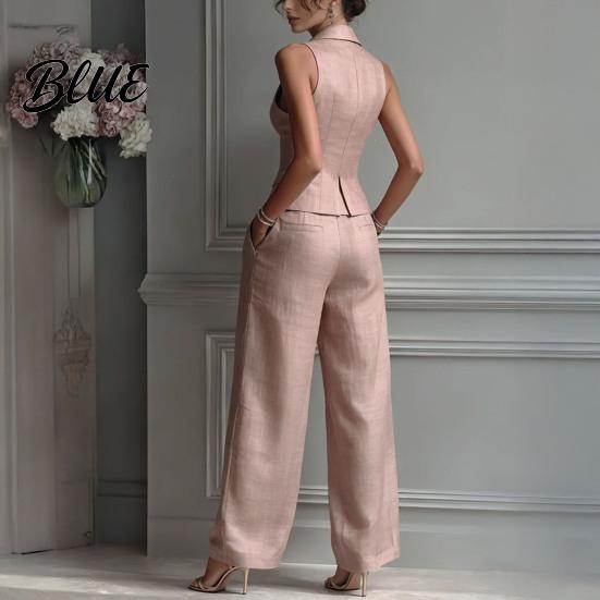 Women Two-piece Women's Summer 2 Piece Business Work Outfits Sleeveless Button Slim Fit Suit Down Vest And Wide Leg Pants Matching Set Clothing