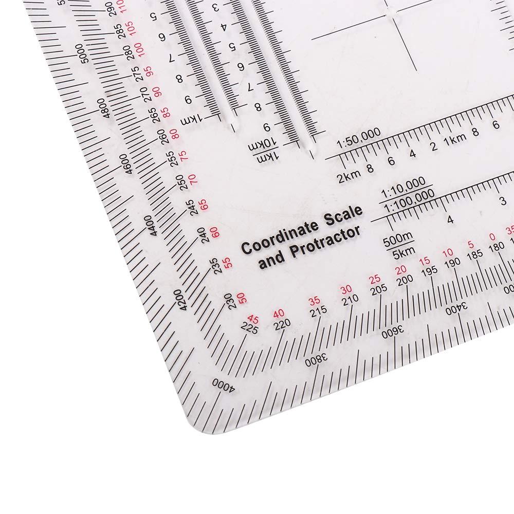 Topographical Land Navigation Protractor Map Protractor Measuring Ruler Coordinate Scale Protractor