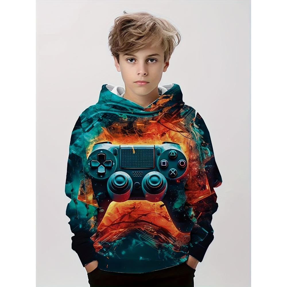 Ropa para niños, sudaderas con capucha para niños, manga larga, estampado de gamepad 3D, ropa para niños de primavera y otoño, ropa informal para exteriores, ropa elegante para niños y niñas, tops