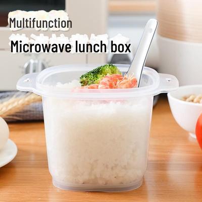 Multi-functional Microwave Steaming & Heating Lunch Box with Rice Washing, Draining, Storage, and Fresh-Keeping Features.