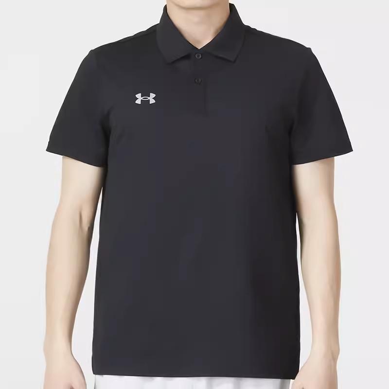 Under Armour Solid Color Comfortable Pullover Short Sleeve Polo Shirt Elastic Waist Shorts Casual Sports Set Men Sets Black 23500507-001+22500214-001