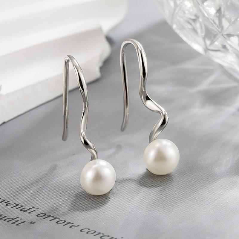 

BF CLUB 925 Sterling Silver Long Pearl Earrings For Women Trendy Earring Jewelry Prevent Allergy Party Accessories Gift