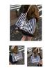 Canvas Striped Tote Bag - Women's College Style Handbag & Shoulder Bag