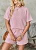 Women Casual Two Piece Set Short Sleeve Round Neck Top Elastic Waist Shorts