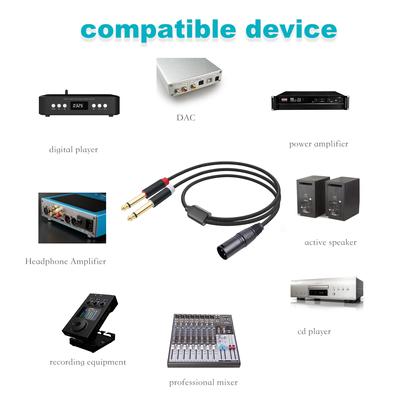3-pins hann til 2x 1/4-tommers Y-splitterkabel, Hann 3-pins til Dobbel 6,35 mm Mono S Musikkomformere Adaptere Ledning
