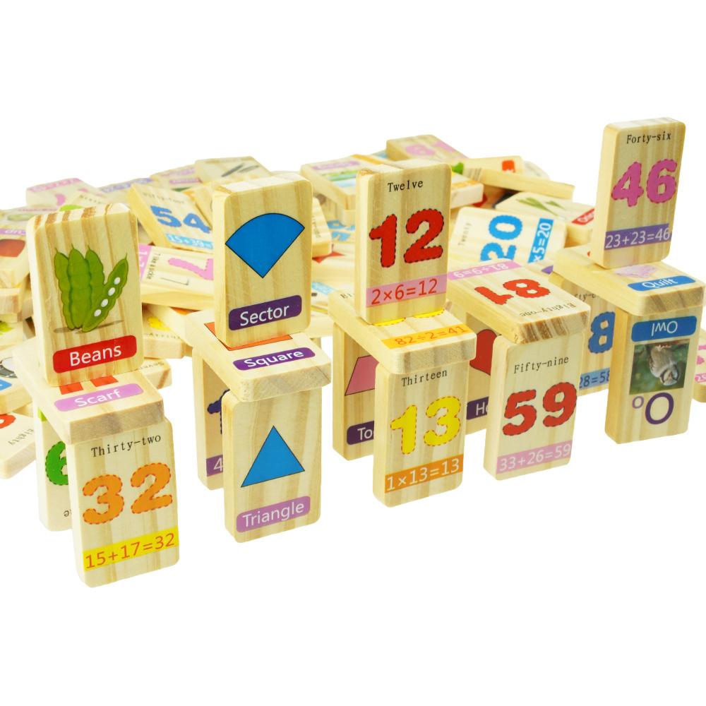 Wooden Domino with Pictures Blocks Dice 100 Pcs Educational