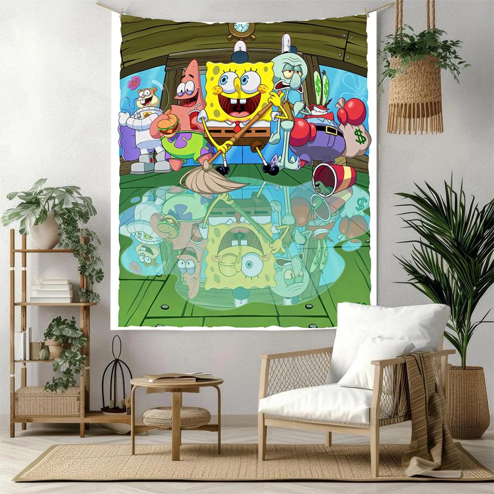 Spongebob Squarepants Wall Decor Tapestry Art For Pet Memorial Birthdaywedding Party Backdrop Family Gift