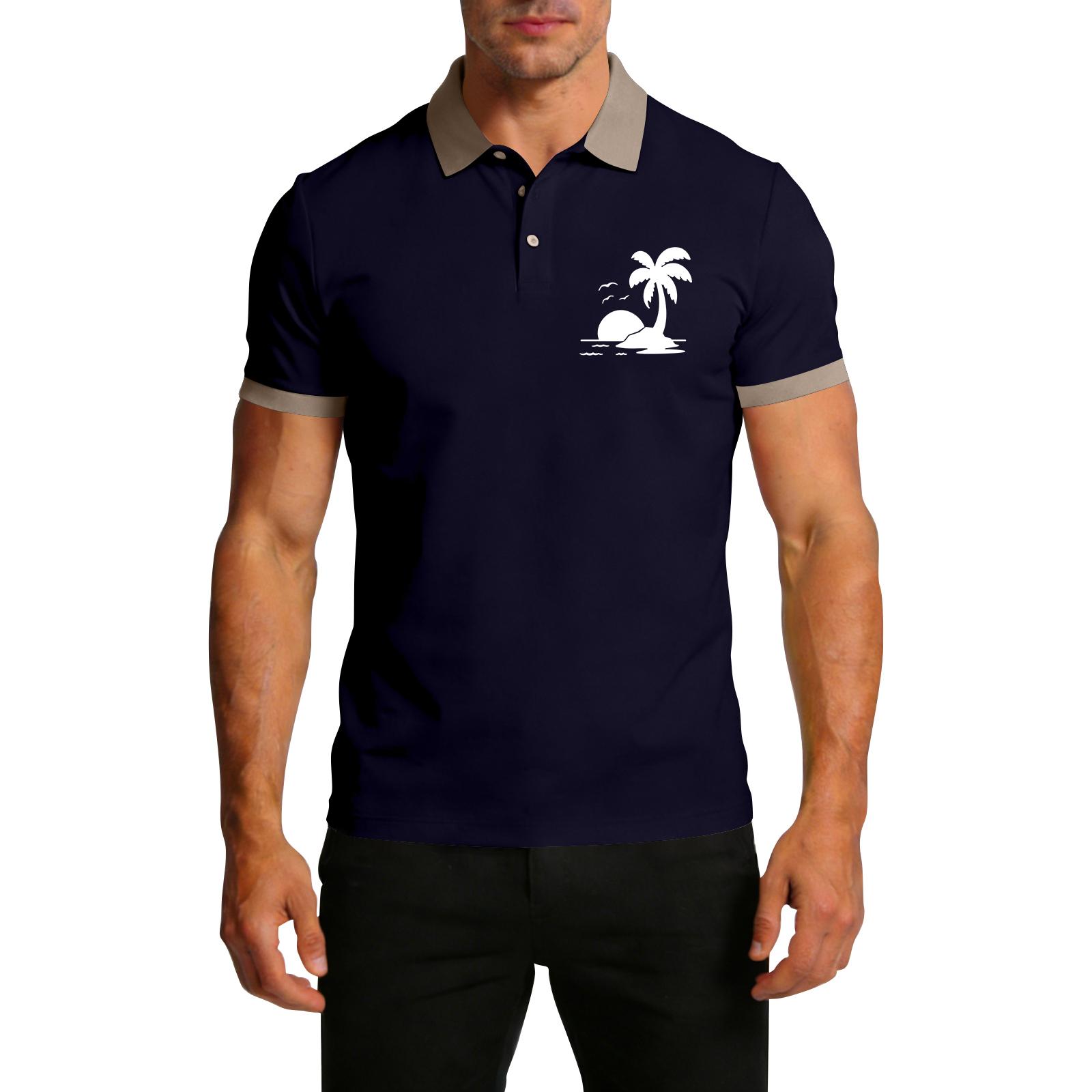 

Mens short sleeve polo shirt with collar and cuffs casual fit with button placket and print top XL Темно-синій