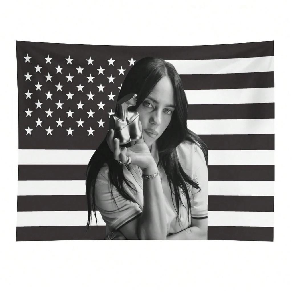 Arazzo Rosa Bandiera USA Billie Eilish, Decorazione Murale Artista Musicale, Arte Murale Cantante Pop per Stanza Universitaria e Camera da Letto, Idea Regalo Ragazza Cool