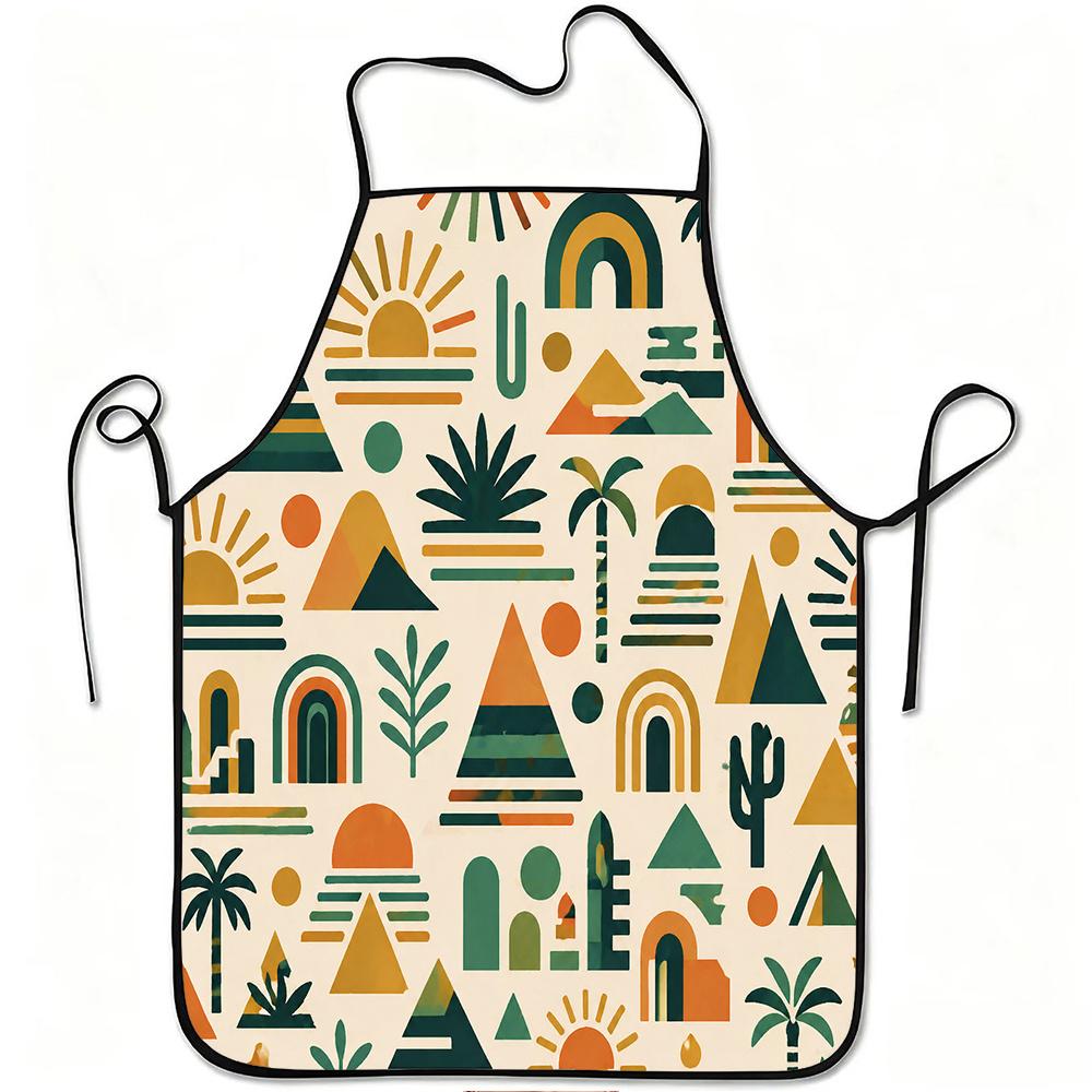 1pc Geometric Desert Sunset Rainbow Print Apron, Durable and Easy to Clean, Adjustable Waistband, Polyester Material, for Kitchen Cooking, Gardening,
