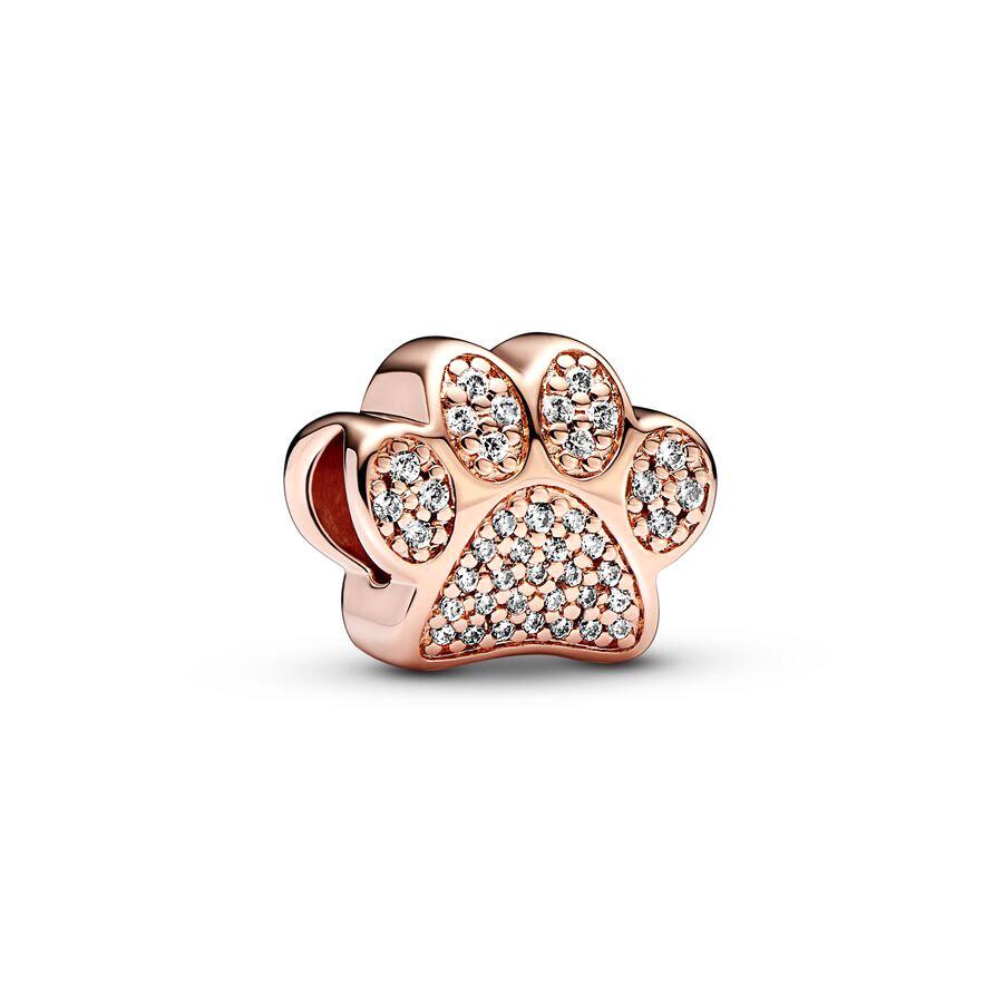 925 Gold Rosegold Rosa Pfotenabdruck Hund Charm Perle Anhänger für Silberarmband Halskette DIY Schmuck Geschenk