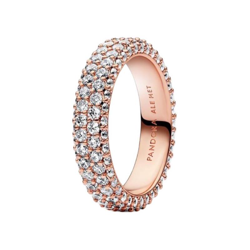 Pandora Inlaid Design 925 Silver Ring Women's Rose Gold 182629C01