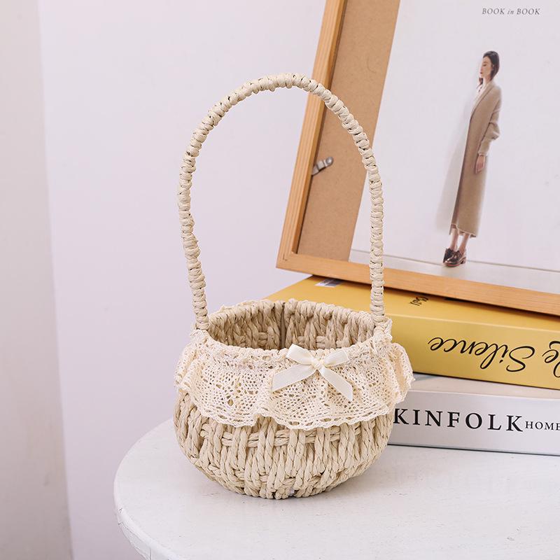 Women's Straw Crossbody Bag - Spring/Summer Floral Handbag, Woven Basket for Flowers and Fruit.