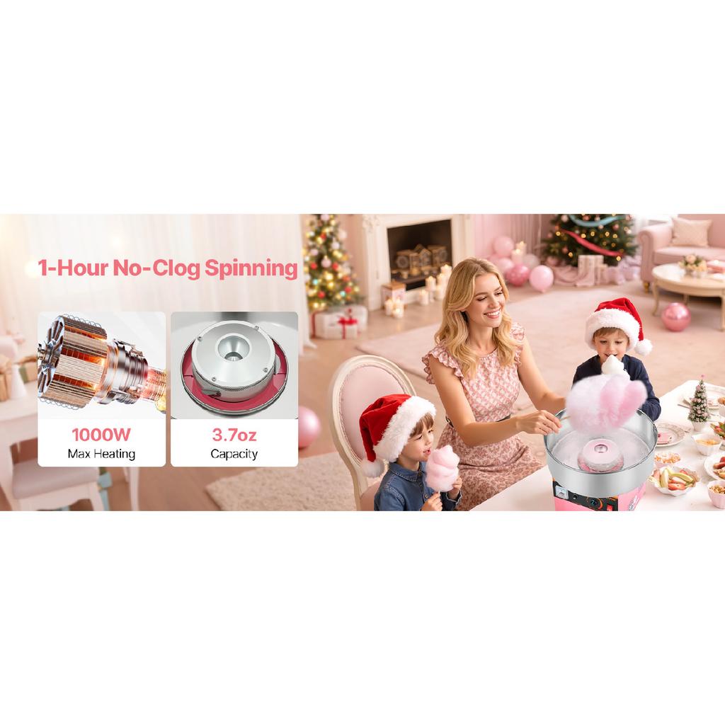 SucceBuy Cotton Candy Machine Commercial 1000W Electric Candy Floss Maker Easy Use with 15 Inch Stainless Steel Bowl for Kids