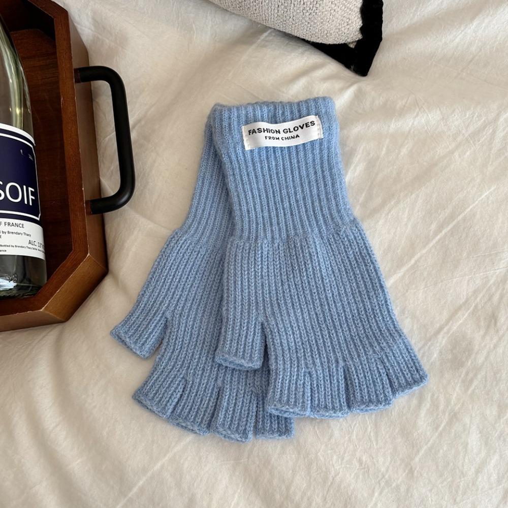 Fashion Thickened Knitted Gloves Touch Screen Solid Color Winter Mittens Keep Warm Half Finger Gloves Women