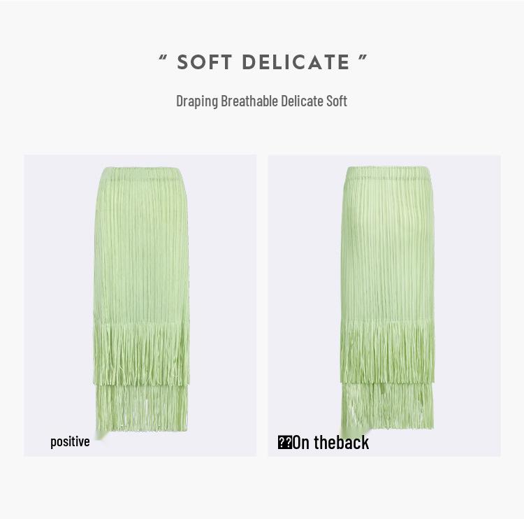2025 Summer Pleated Tassel A-line Midi Skirt – High Waist Commute Design for Women