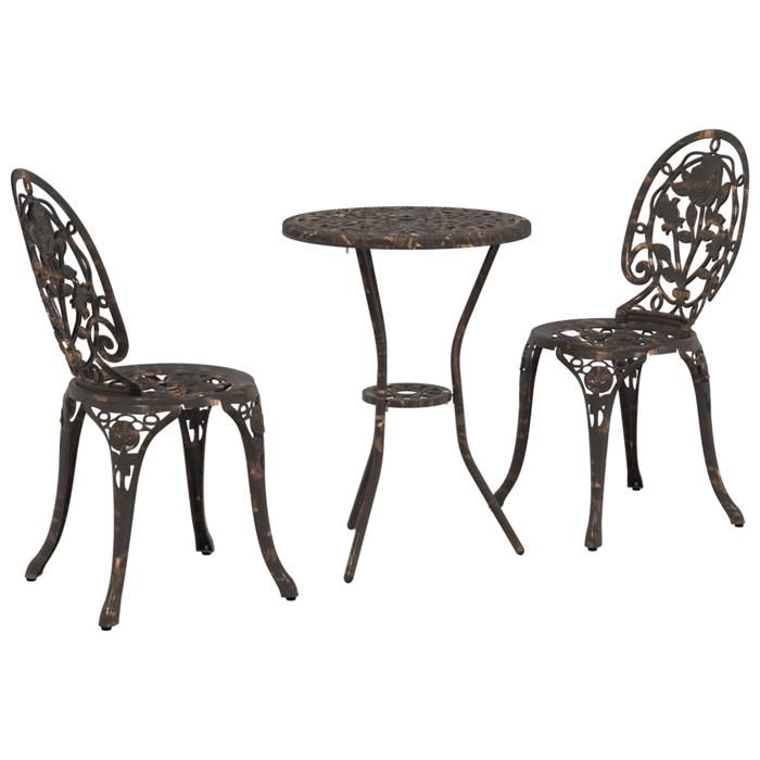 Set de Bistro de Jardin 3 Pièces en Aluminium Couleur Bronze 42002386