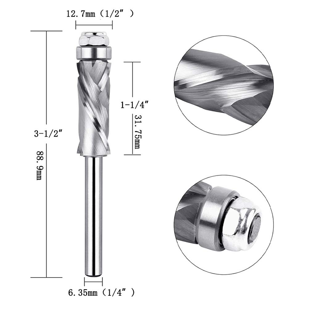 Fresa elicoidale a compressione con cuscinetto inferiore per rifilatura a filo per lavorazione del legno con design di taglio su/giù e rivestimento anti-contraccolpo