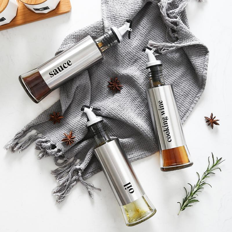 Edelstahl Auslaufsicher Sojasauce Essig Öl Menage Aufbewahrungsspender Würzlagerung Glasflasche Küchenhelfer