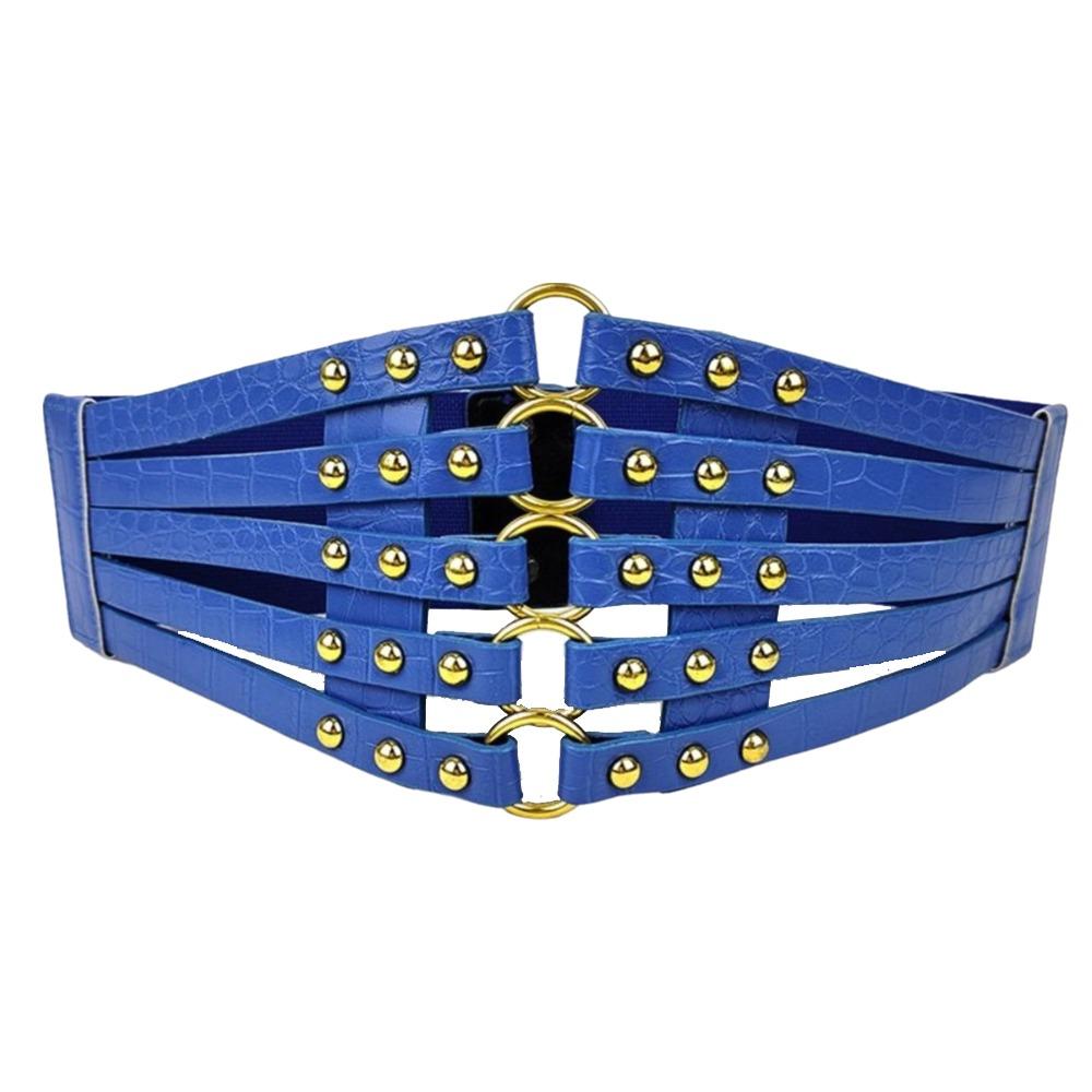 Elastic Wide Elastic Waist Seal Rivet Decoration Waist Belt Vintage Corset Belt Body Shaper синий
