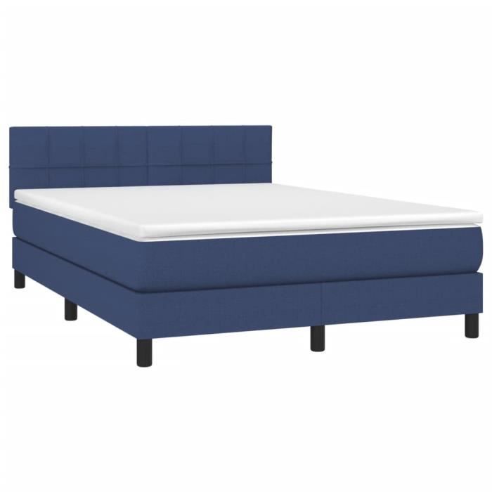 3140063 vidaXL Lit à sommier tapissier avec matelas Bleu 140x200 cm Tissu