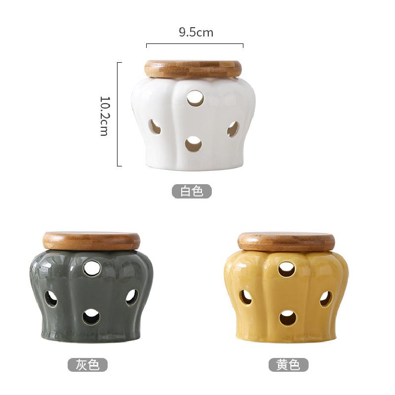 Cutout Kitchen Ginger Garlic Storage Jar Pumpkin Shape Storage Box Ceramic Storage Jar Porcelain Bamboo Lid Box Kitchen Utensils