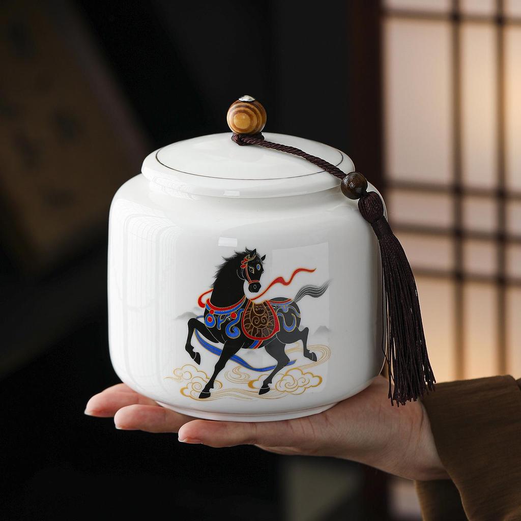 Ceramic Lard Jade Porcelain Tea Canister: Sealed, Moisture-Proof Storage Jar with Custom Logo.