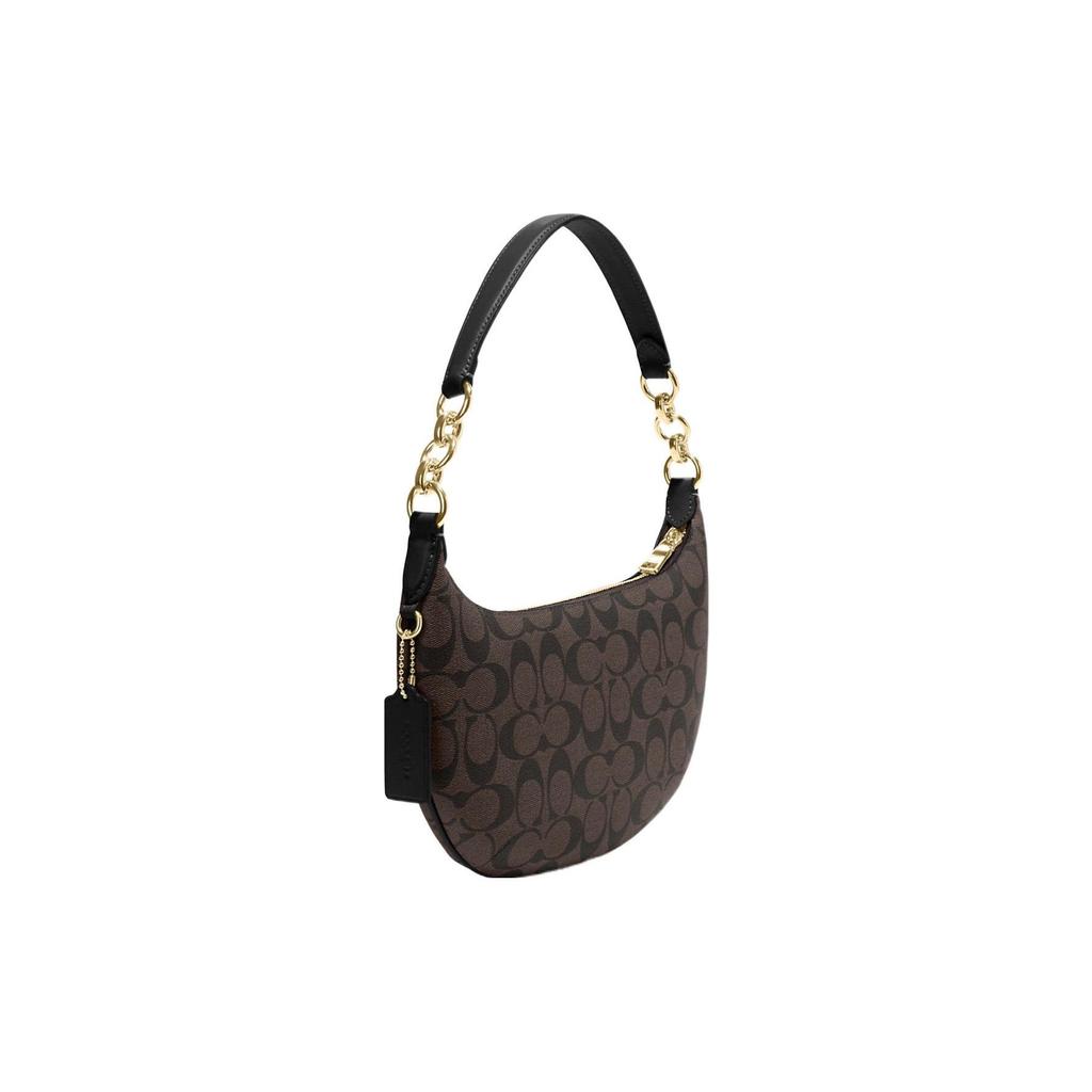 Coach Payton 28 Classic Monogram Zipper Closure Coated Canvas And Leather Half Moon Shoulder Bag Women shoulder bag Dark-Brown CE620-IMAA8