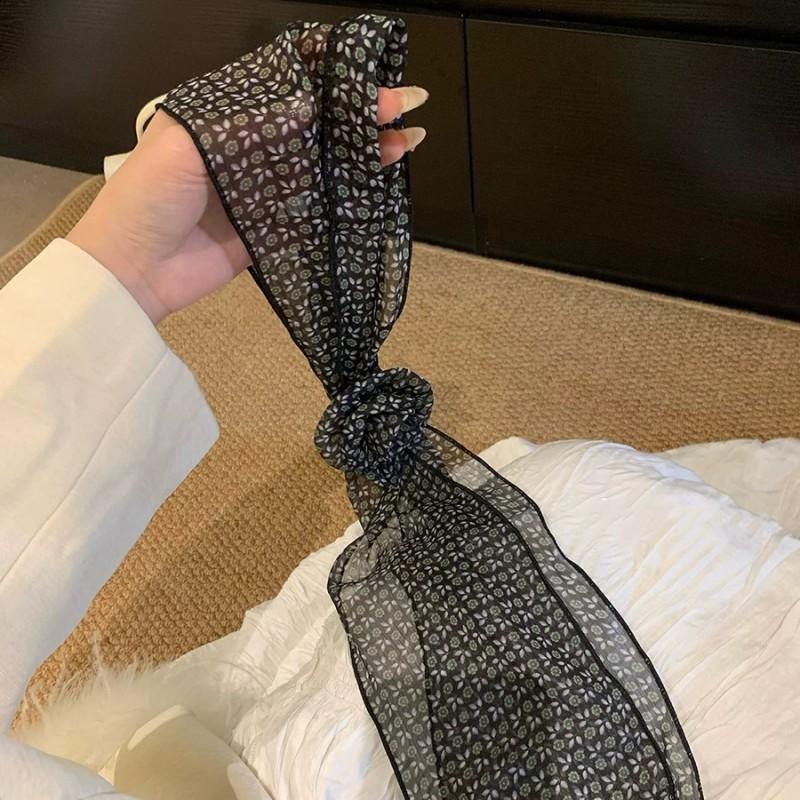 Floral Chiffon Scarf With Rose Decor Sweet Neck Scarf For Women Casual Dress Shirt Accessory