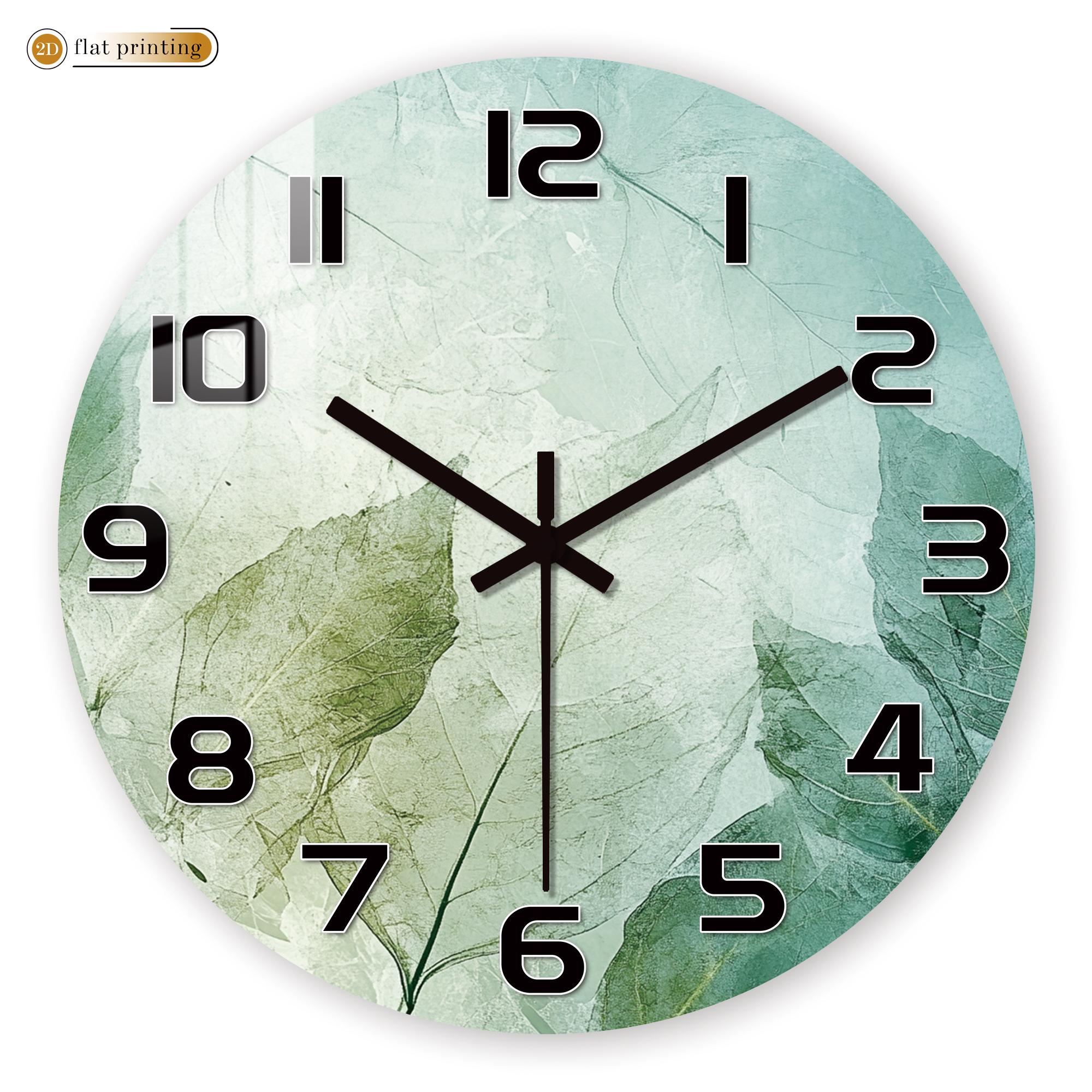 Fresh Green Leaf Print Wall Clock - Minimalist Botanical Pattern, Noiseless Sweeping Mechanism, Kitchen/Bathroom Decorative Time 10 inch