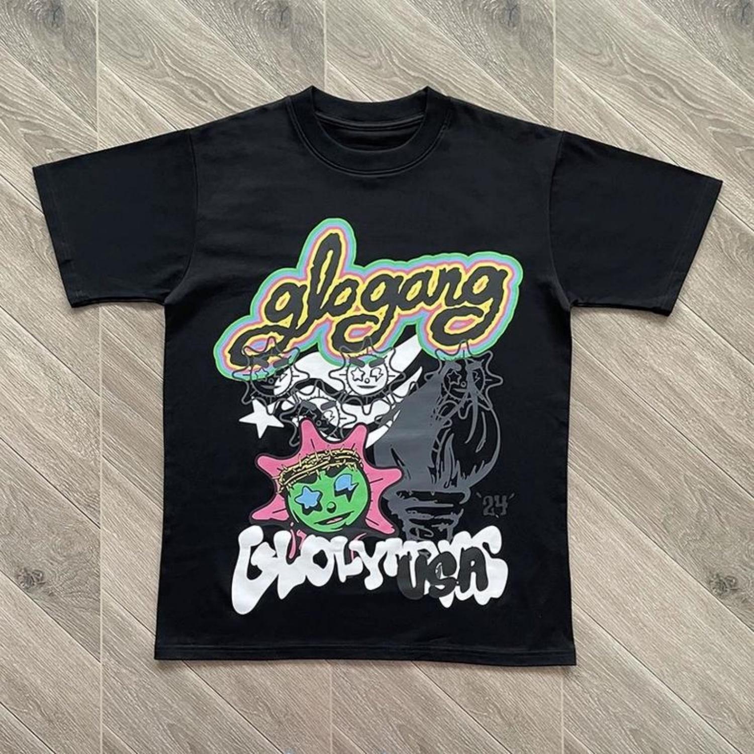 

Премиальная хлопковая футболка Glo Gang Fashion со стильным принтом в стиле стритвеар, мягкая ткань, для женщин, летняя уличная одежда. S