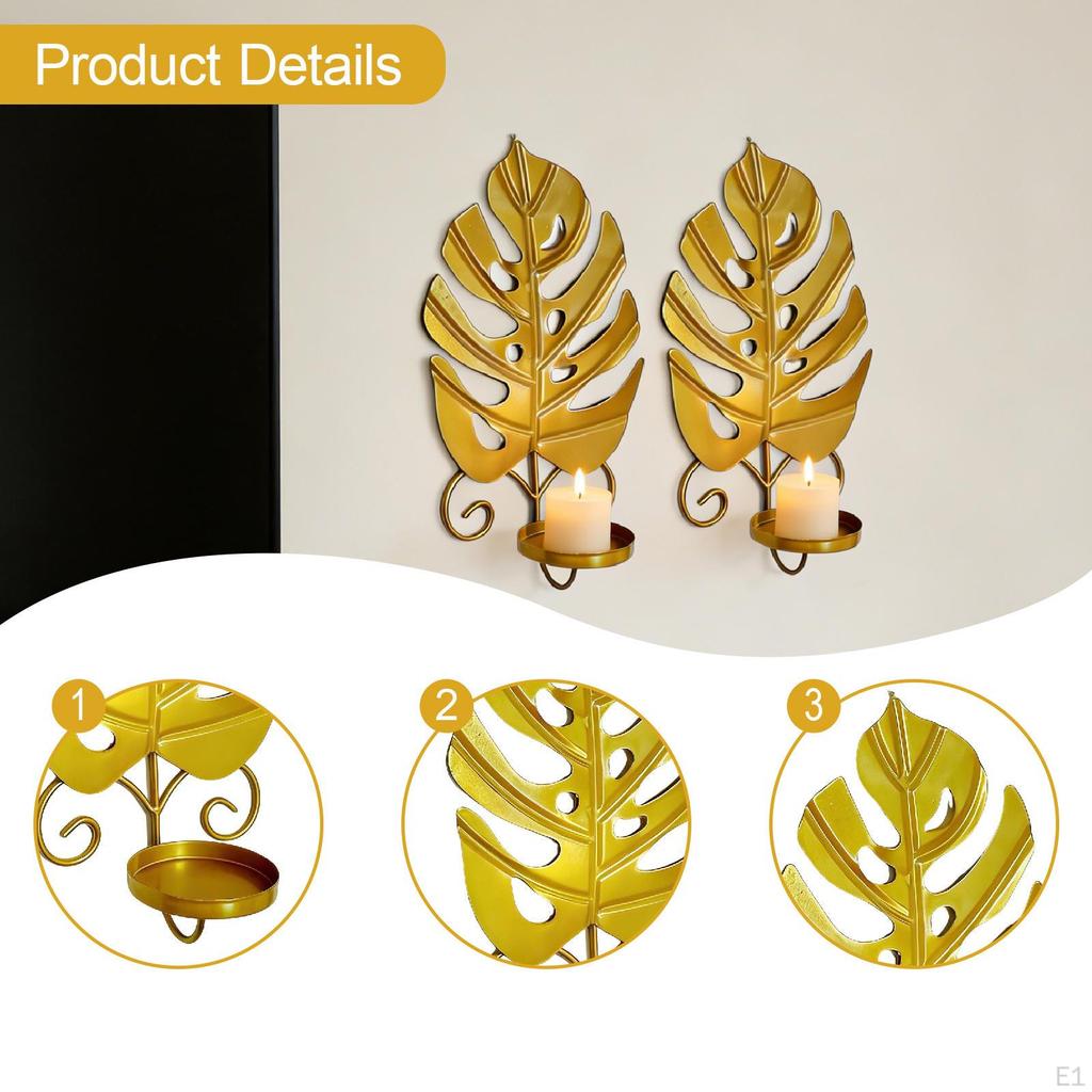 2x Wall Mounted Leaf Candle Holder Figurine Photo Props Decorative Gold Accessories for Desktop
