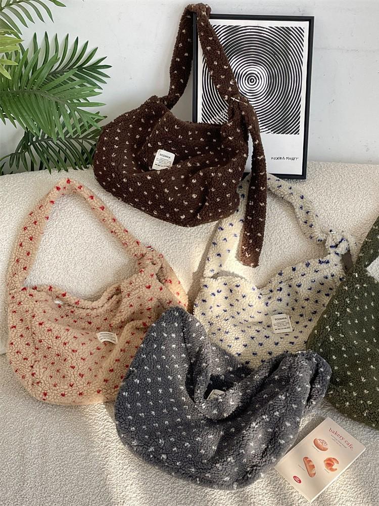 Herbst/Winter Plüsch Herz Umhängetasche - Canvas Schultertasche mit großem Fassungsvermögen