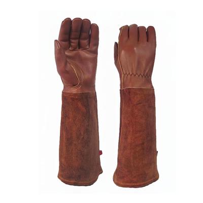 Long Gardening Gloves Cowhide Leather Breathable Thorn Proof Rose Pruning Gloves for Garden Work