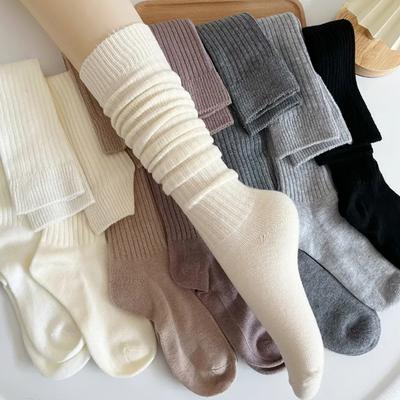 Wool Calf Socks Autumn/Winter Thickened Coffee Colored Stacked Socks Japanese Knee Length Socks Double Needle Socks For Women
