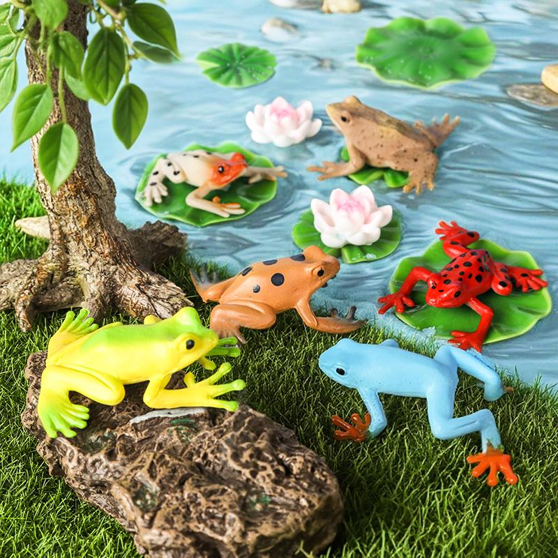 Oenux Pond Lake Animals Frog Model Simulation Lotus Leaf Tadpole Action Figures PVC Miniature Cute Educational Toys Kids Gift