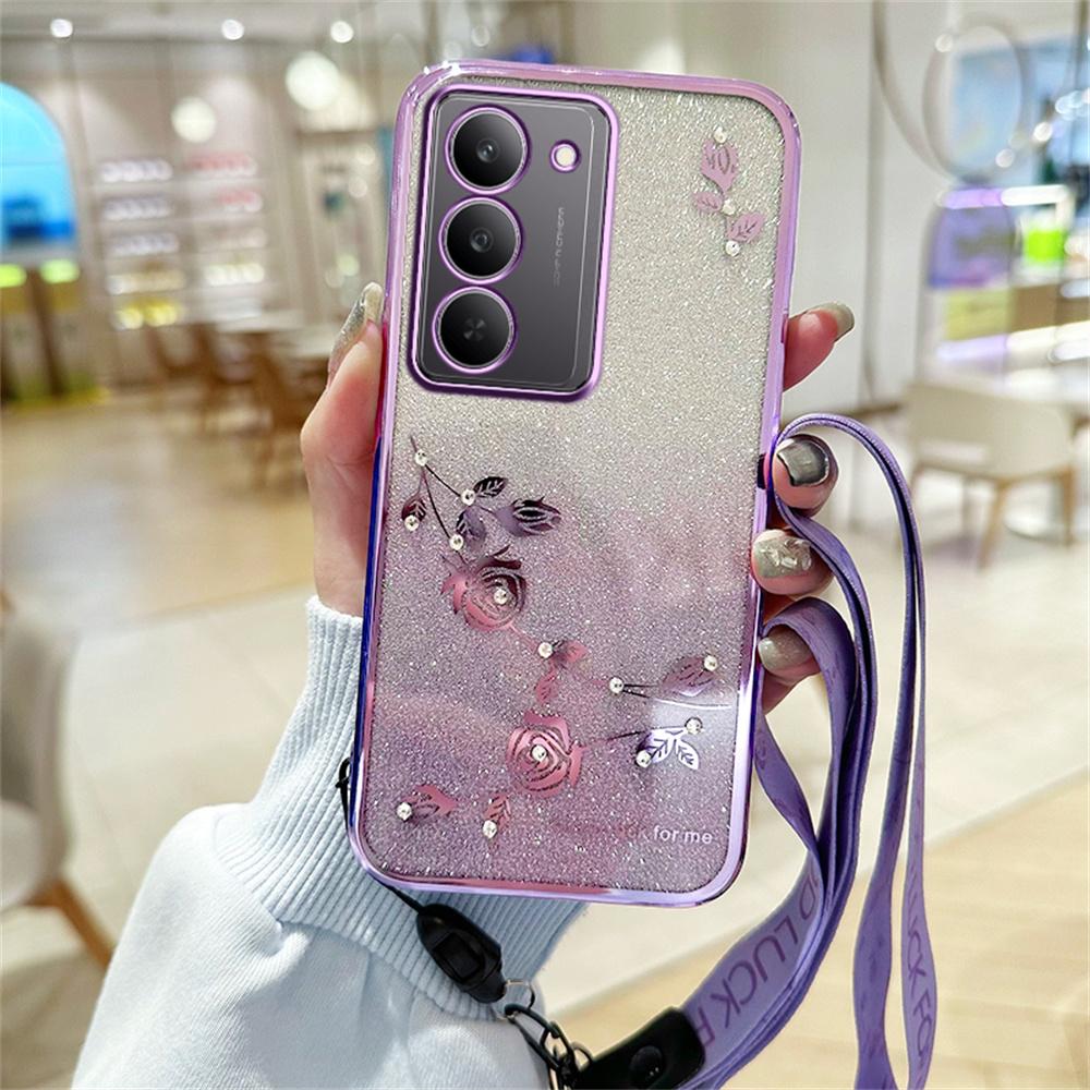

KADEM For Realme V60 Pro 5G/14x (India) 5G Case Flower Pattern TPU Gradient Phone Cover with Lanyards Purple