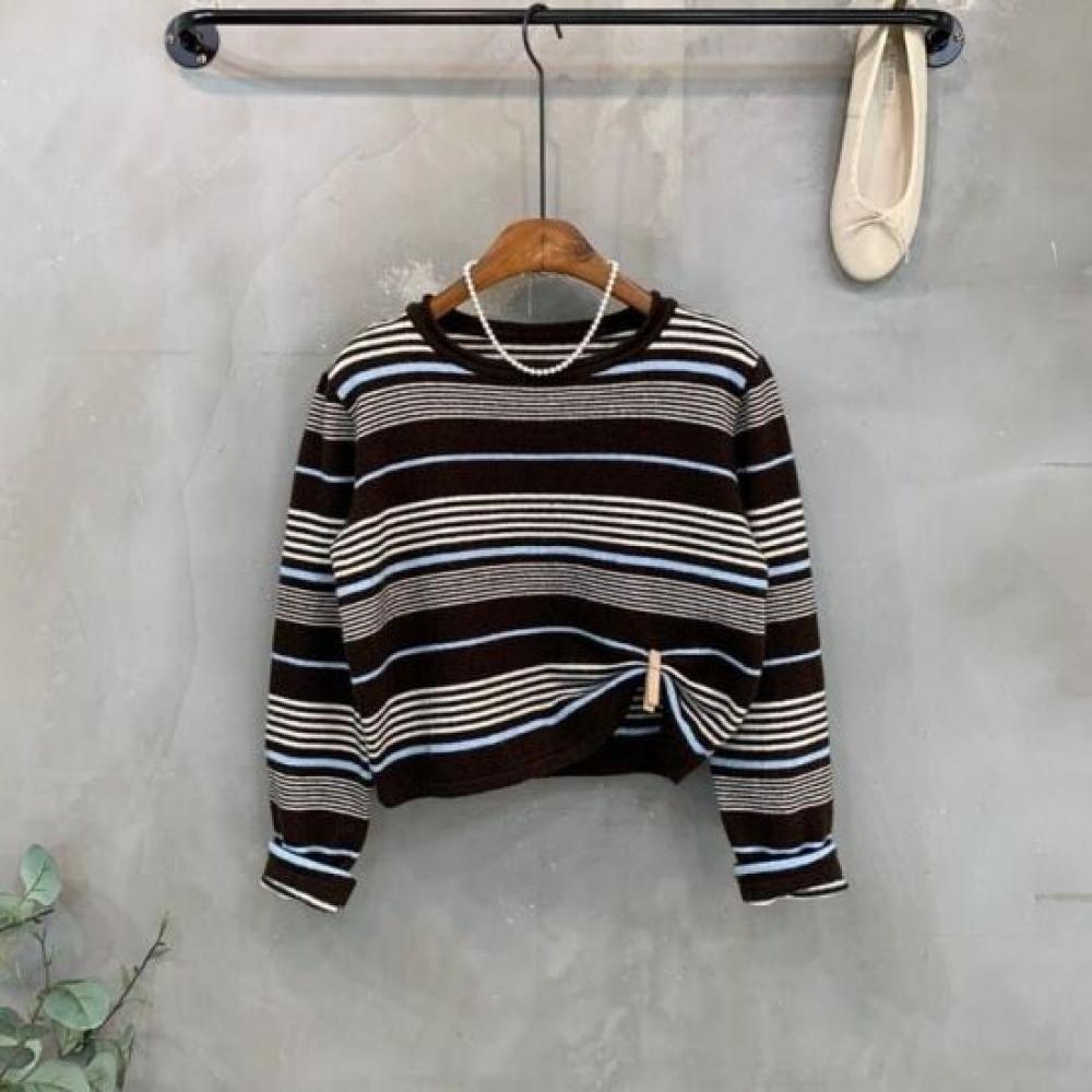 C S In The Room Mara Wool Stripe Semi Crop Long Sleeve Knit 3 ColorS