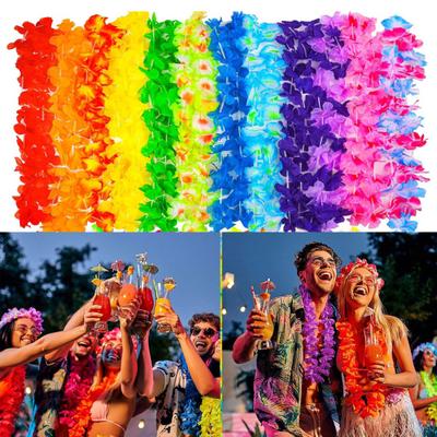 24Pcs Hawaiian Leis Faux Silk Flower Necklace Tropical Party Favor Beach Dance Leis Birthday Pool Party