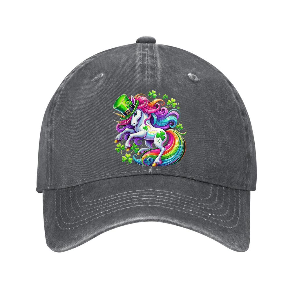 Rainbow Shamrock Unicorn Baseball Cap Adjustable Cotton Casual Vintage Hat for Men Women
