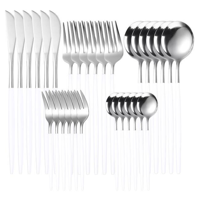 30pcs Gold Dinnerware Set Stainless Steel Steak Knife Fork Coffee Spoon Teaspoon Flatware Dishwasher Safe Kitchen Tableware Set