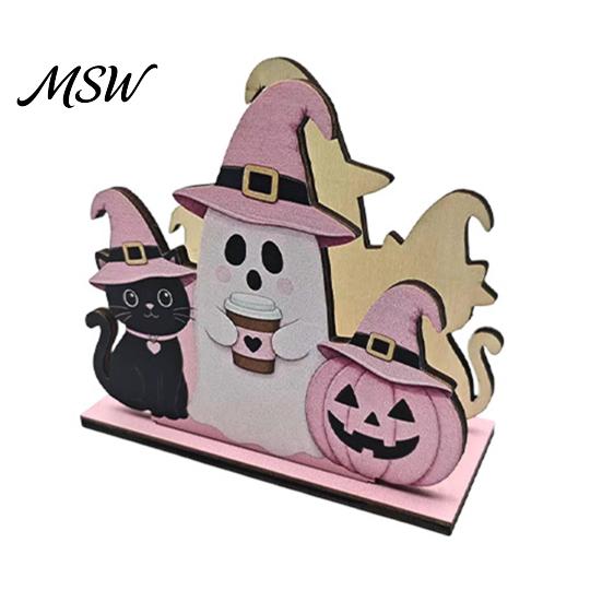 Festive Tissue Paper Organizer Halloween Wooden Napkin Holder, Cute Pastel Pumpkin Ghost Black Cat Tabletop Dispenser, Table Decor Waterproof